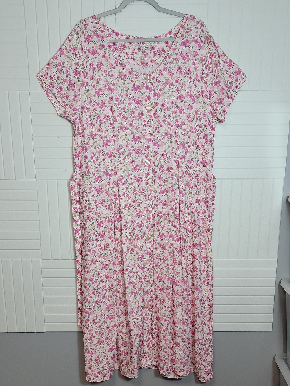 The Vermont Country Store Floral Cottagecore Tie Waist Button Front Dress XL